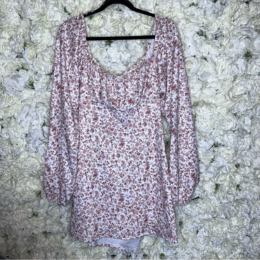 Altar'd State Long Sleeve Floral Mini Dress Tie Back